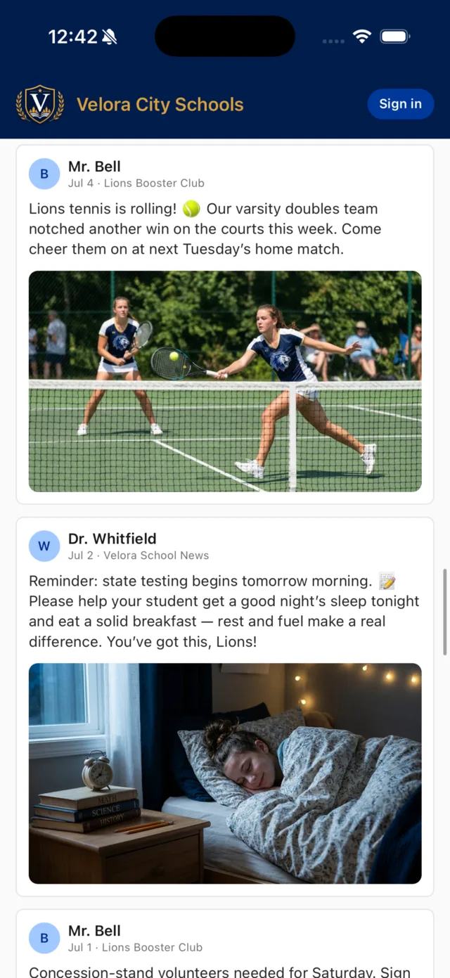 My Feed post celebrating a tennis win with team photo